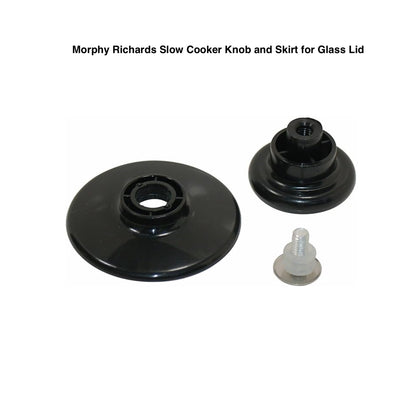 Black Morphy Richards slow cooker knob and skirt for glass lid on a white background