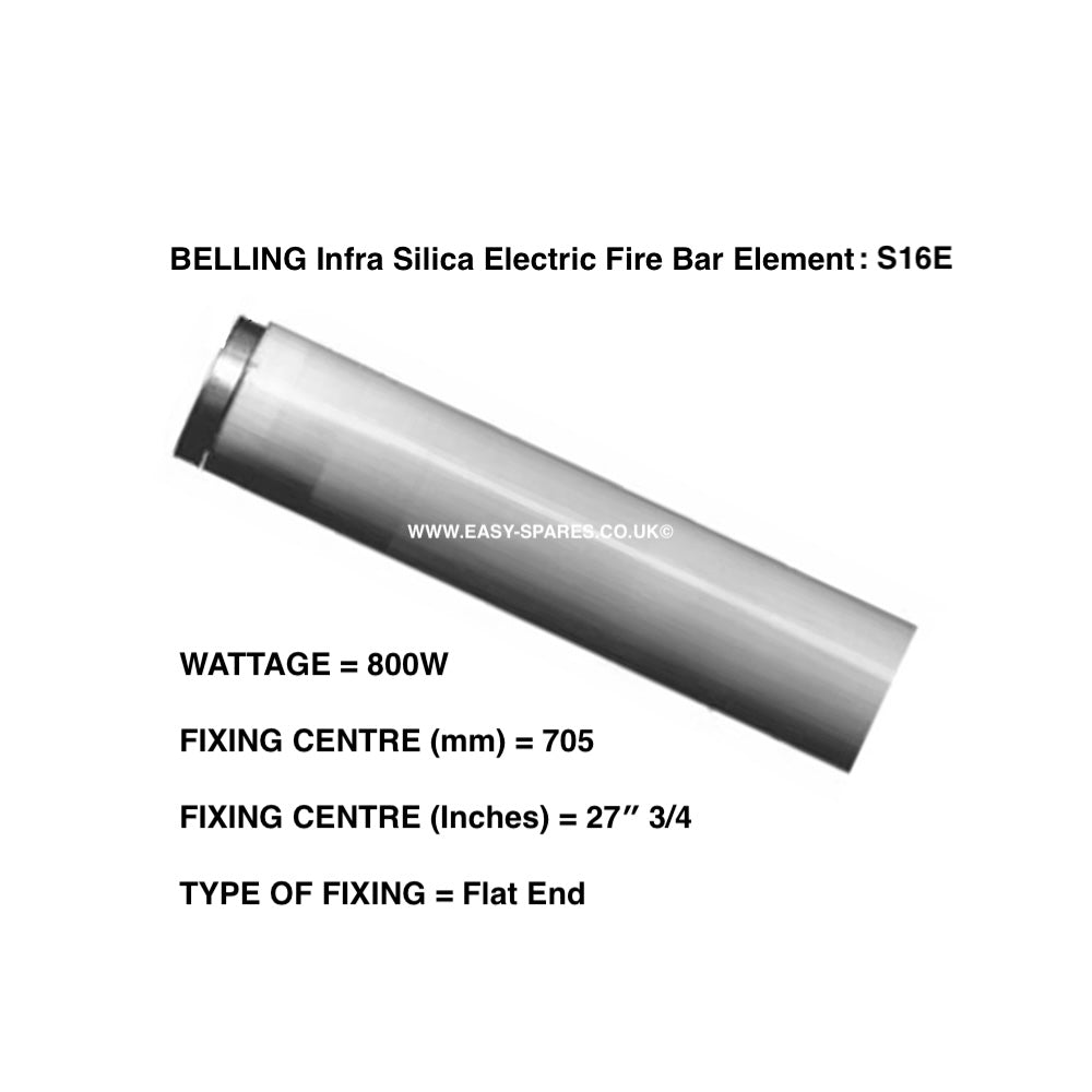 Belling Infra Silica Electric Fire Bar Element S16E with specifications on a white background