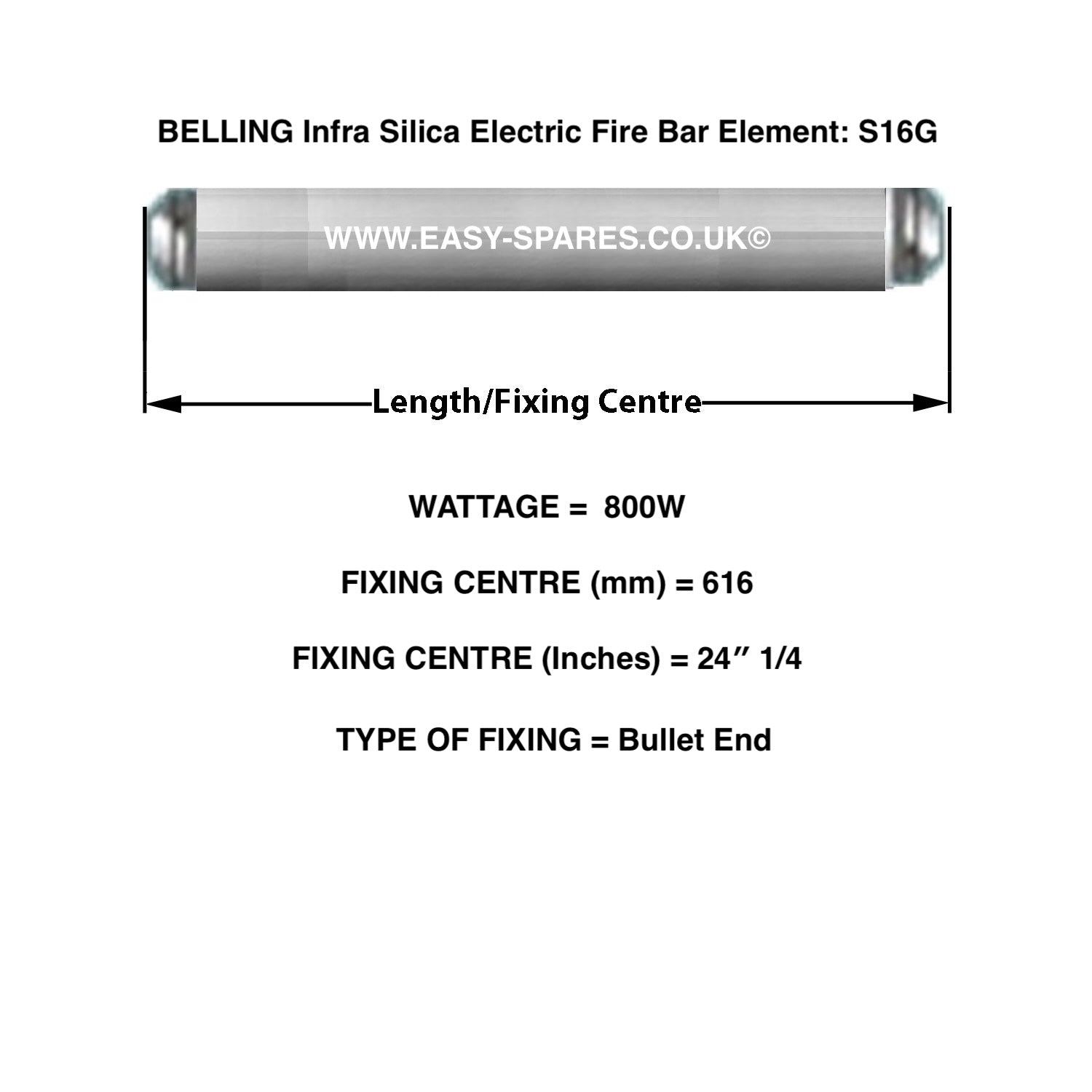 BELLING Infra Red Silica Tube Elements S16G  - 800 Watts