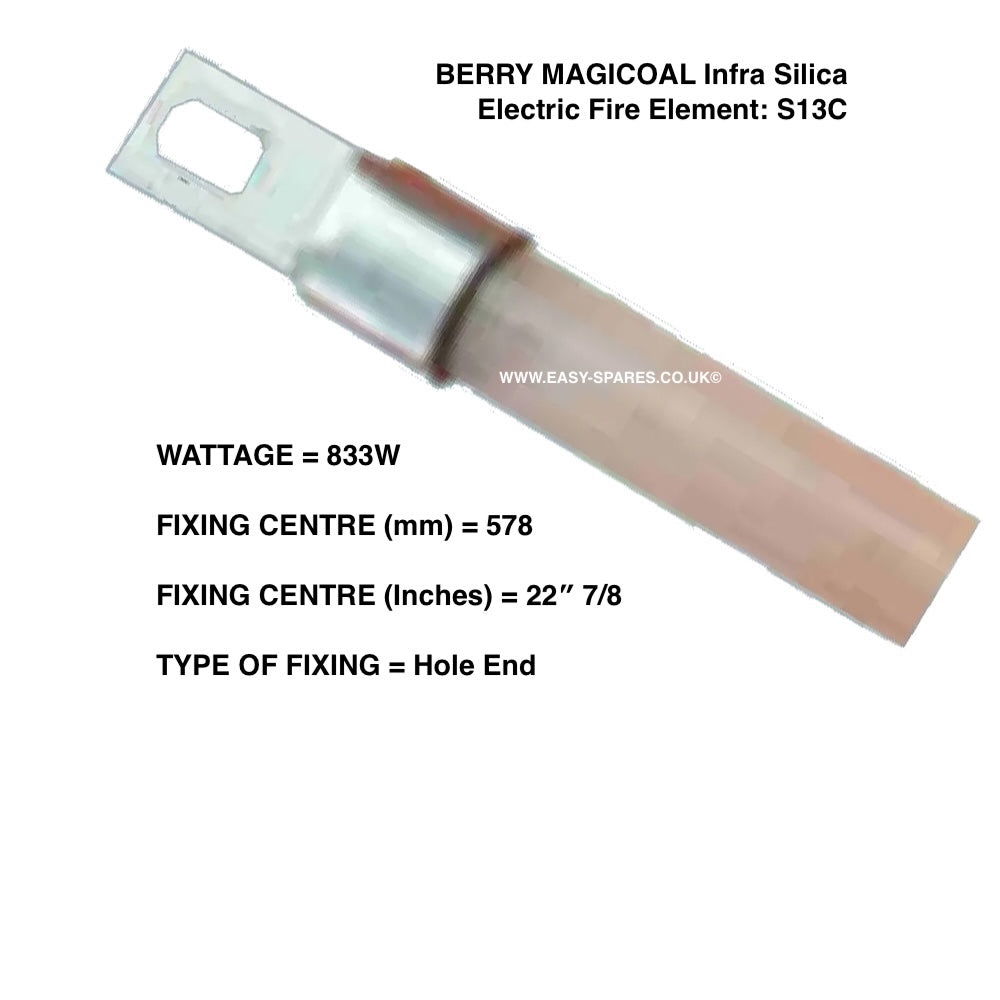 BERRY MAGICOAL Type Silica Infrared Electric Fire Bar Glass Element S13C - 833 Watts