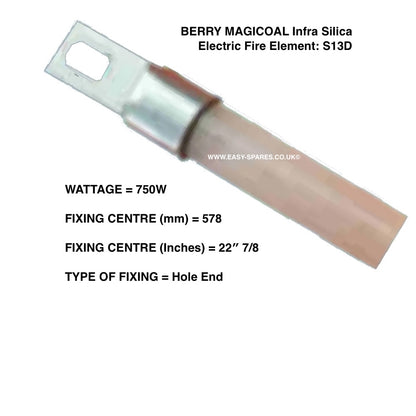 Electric fire element with specifications on a white background
