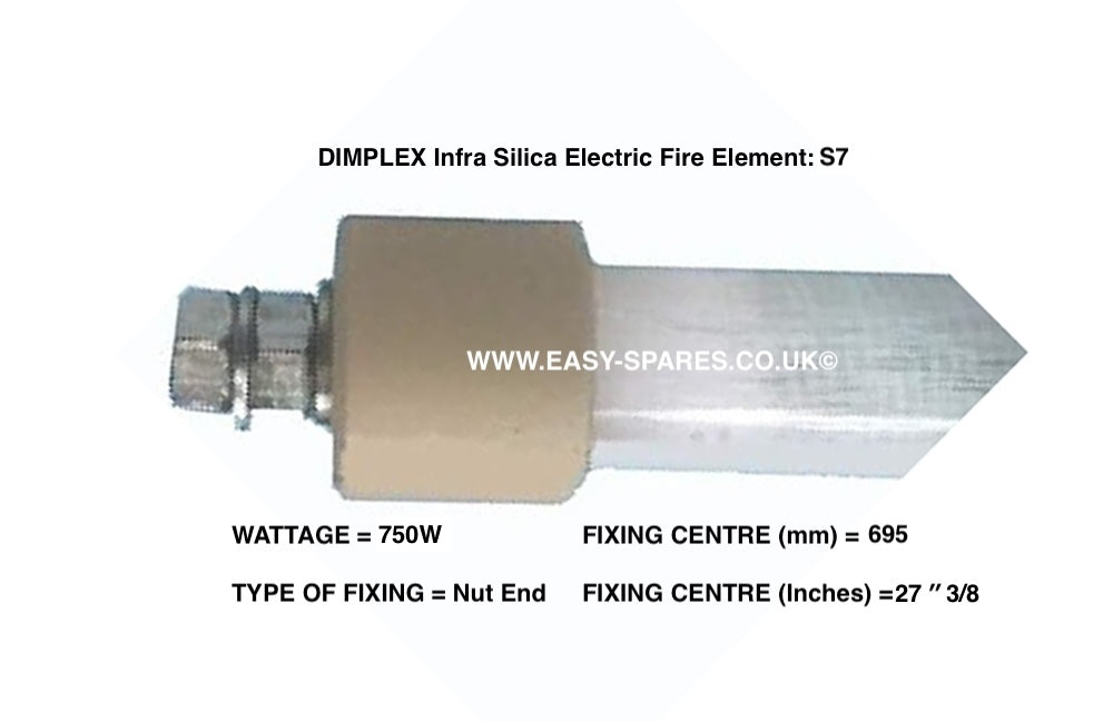 DIMPLEX Infra Silica Electric Fire Element S7 with specifications on a white background