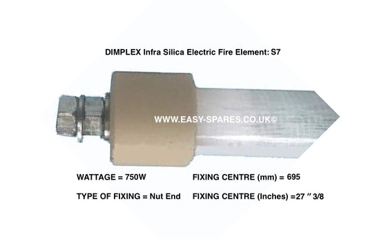 DIMPLEX Infra Silica Electric Fire Element S7 with specifications on a white background
