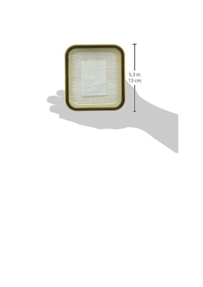 Rectangular light filter held by a hand with dimensions indicated on a white background