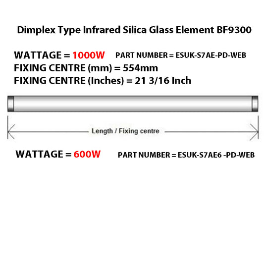 Dimplex Type Electric Fire Infrared Silica Glass Element BF9300 Yeominster YEO20 S7AE 1000W