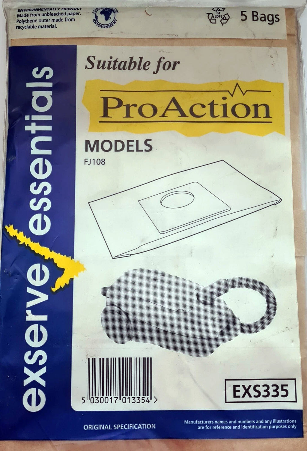 Argos-Proaction FJ108 Vacuum Cleaner Paper Bags and Filters (Pack of 5) 4081245