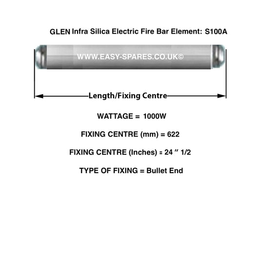 GLEN Infra Silica Electric Fire Bar Element with specifications on a white background