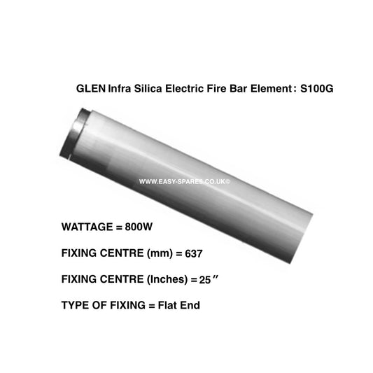 GLEN Infra Silica Electric Fire Bar Element S100G with specifications on a white background