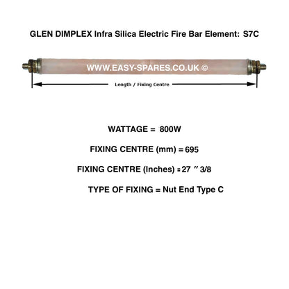 Glen Dimplex infra silica electric fire bar element with specifications on a white background