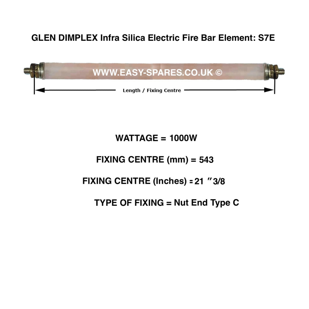 GLEN DIMPLEX Silica Infrared Electric Fire Bar Glass Element S7E - 1000 Watts
