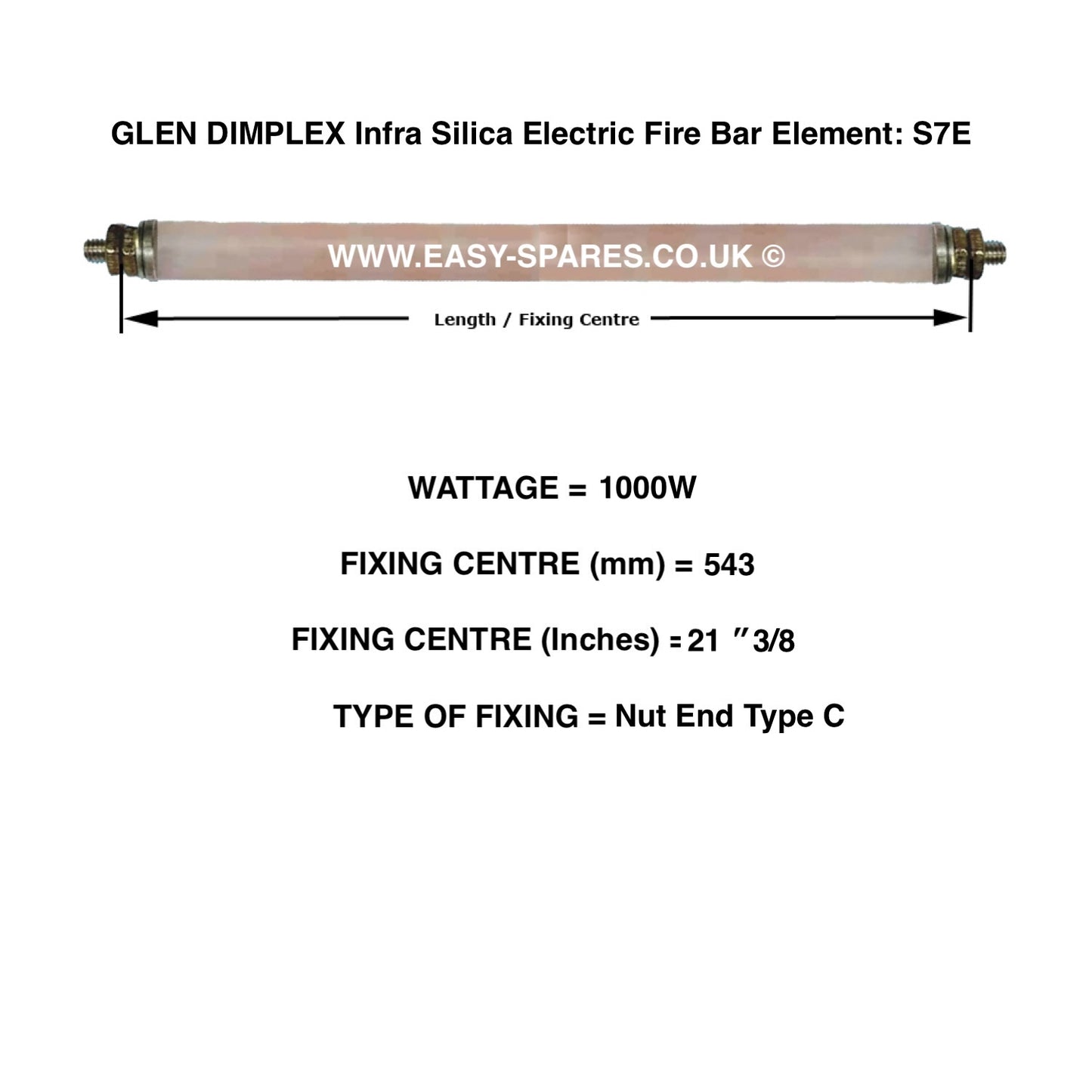 Glen Dimplex Infra Silica Electric Fire Bar Element with specifications on a white background