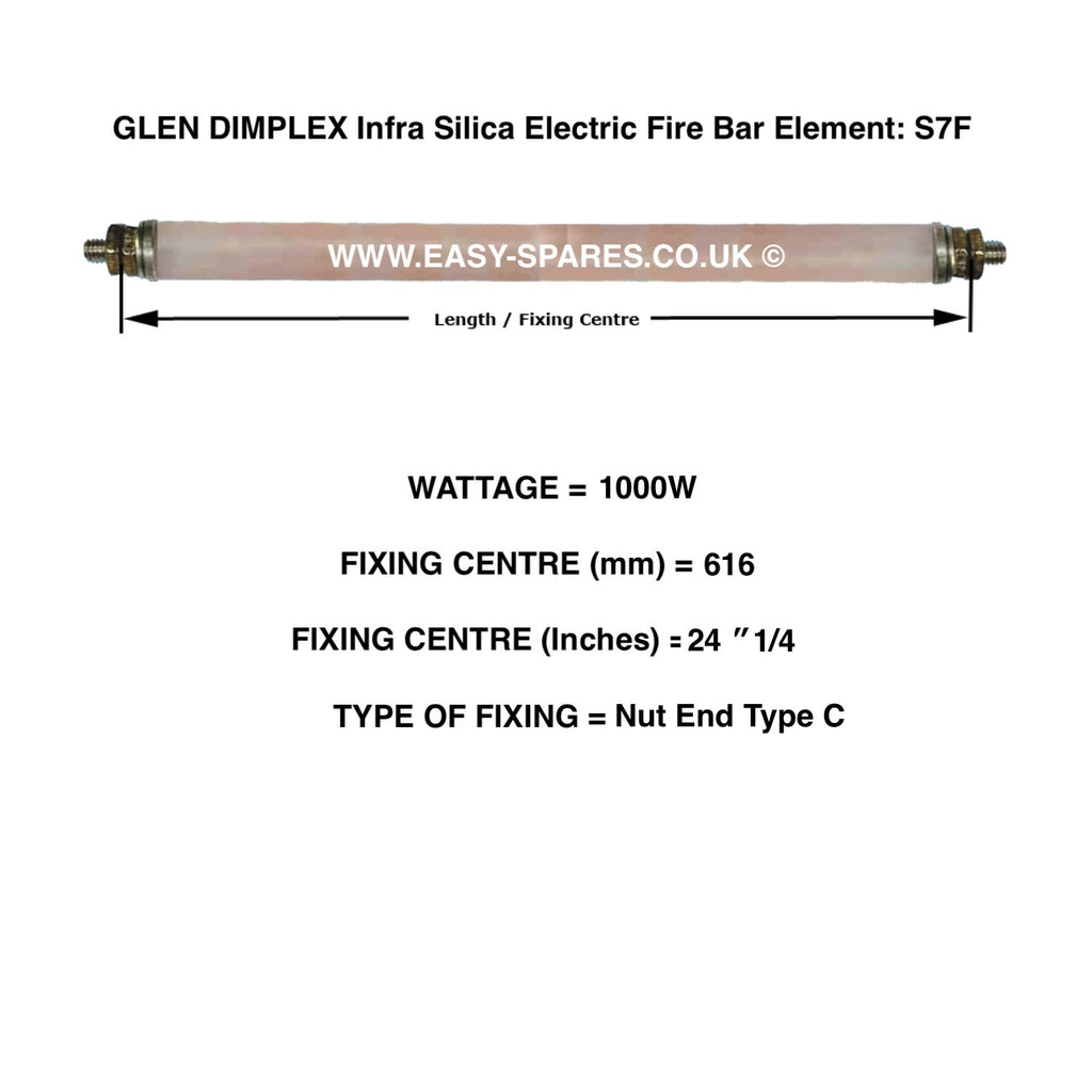 GLEN DIMPLEX Silica Infrared Electric Fire Bar Glass Element S7F - 1000 Watts