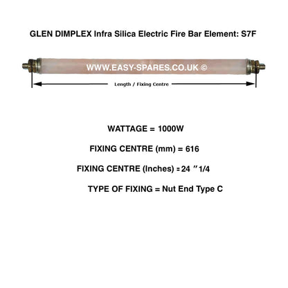 Glen Dimplex infra silica electric fire bar element with specifications on a white background