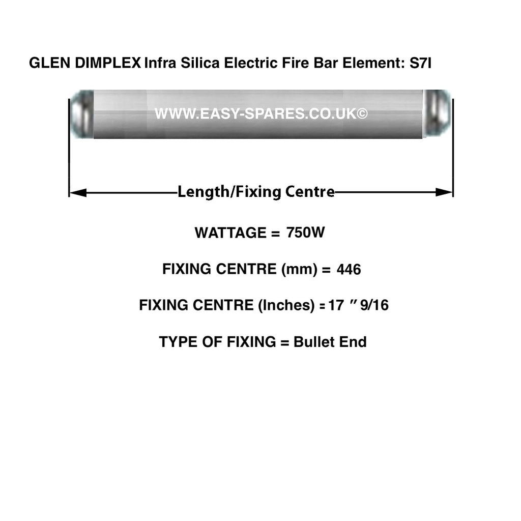 GLEN DIMPLEX Silica Infrared Electric Fire Bar Glass Element S7I - 750 Watts