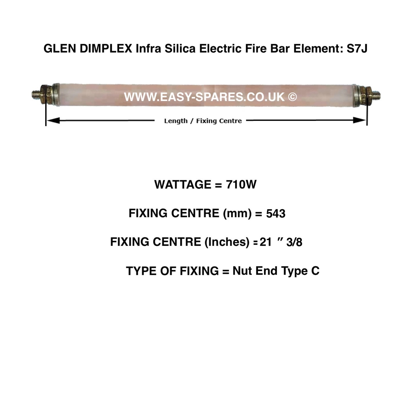 Glen Dimplex infra silica electric fire bar element with specifications on a white background