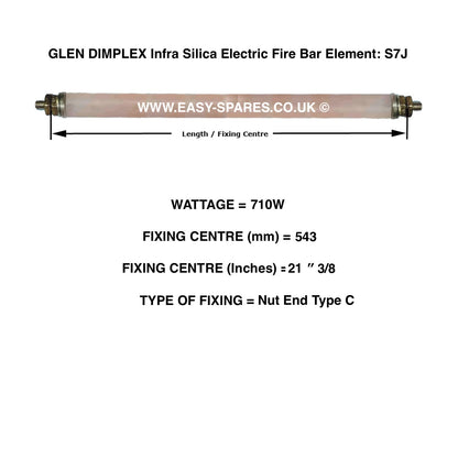 Glen Dimplex infra silica electric fire bar element with specifications on a white background