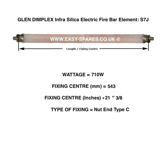 Glen Dimplex infra silica electric fire bar element with specifications on a white background