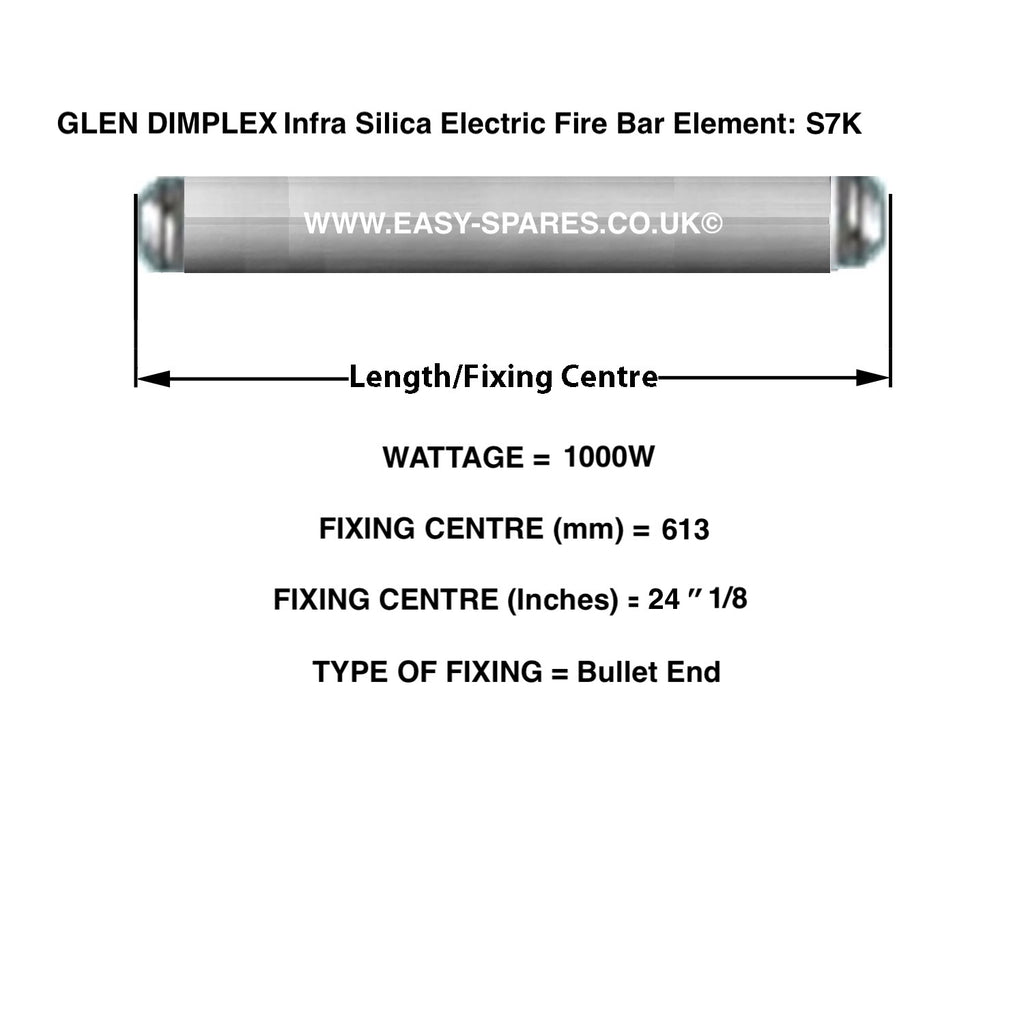 GLEN DIMPLEX Silica Infrared Electric Fire Bar Glass Element S7K - 1000 Watts