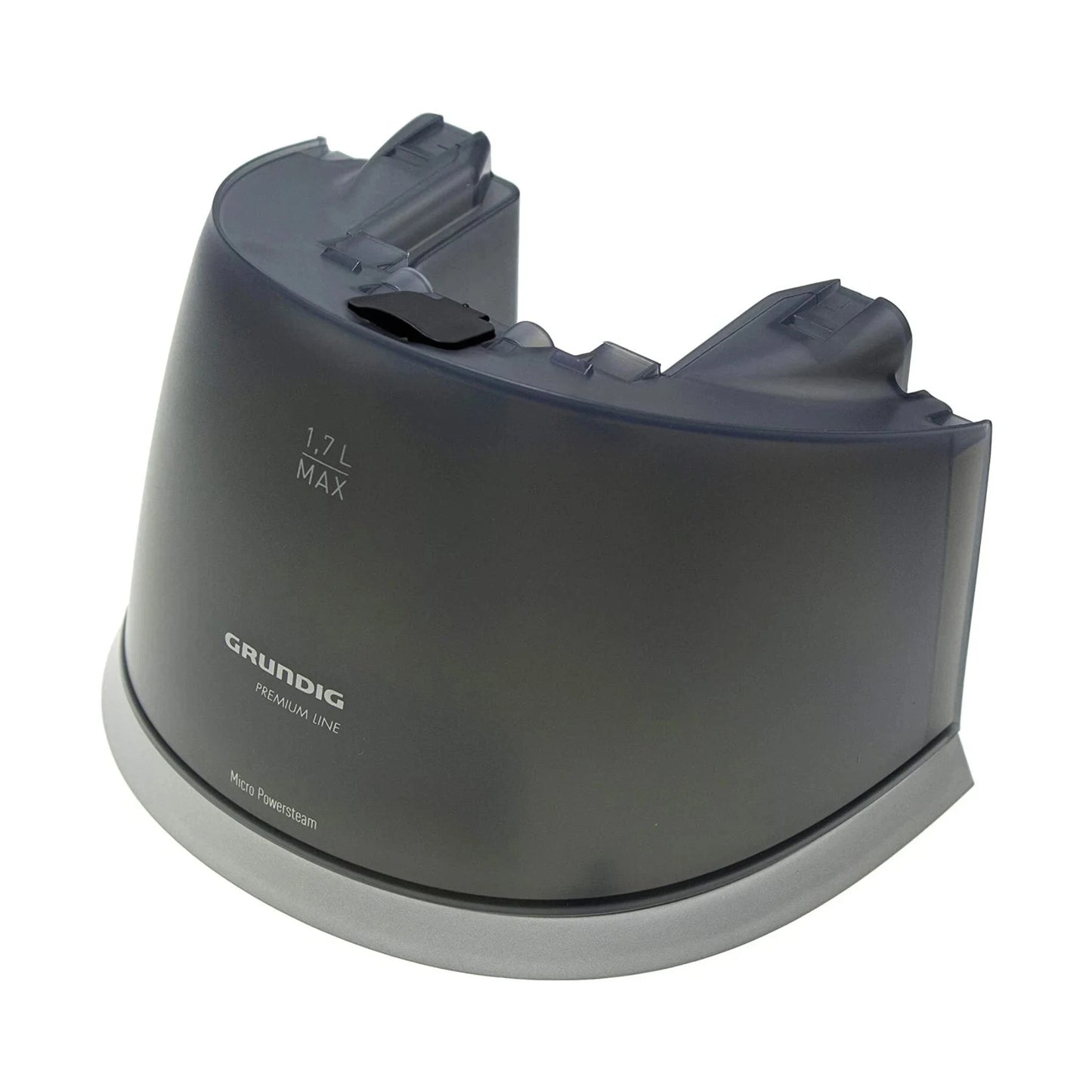 Grey steam iron tank with 'Grundig' branding on a white background