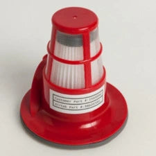Red and white safety vacuum filter on a white background