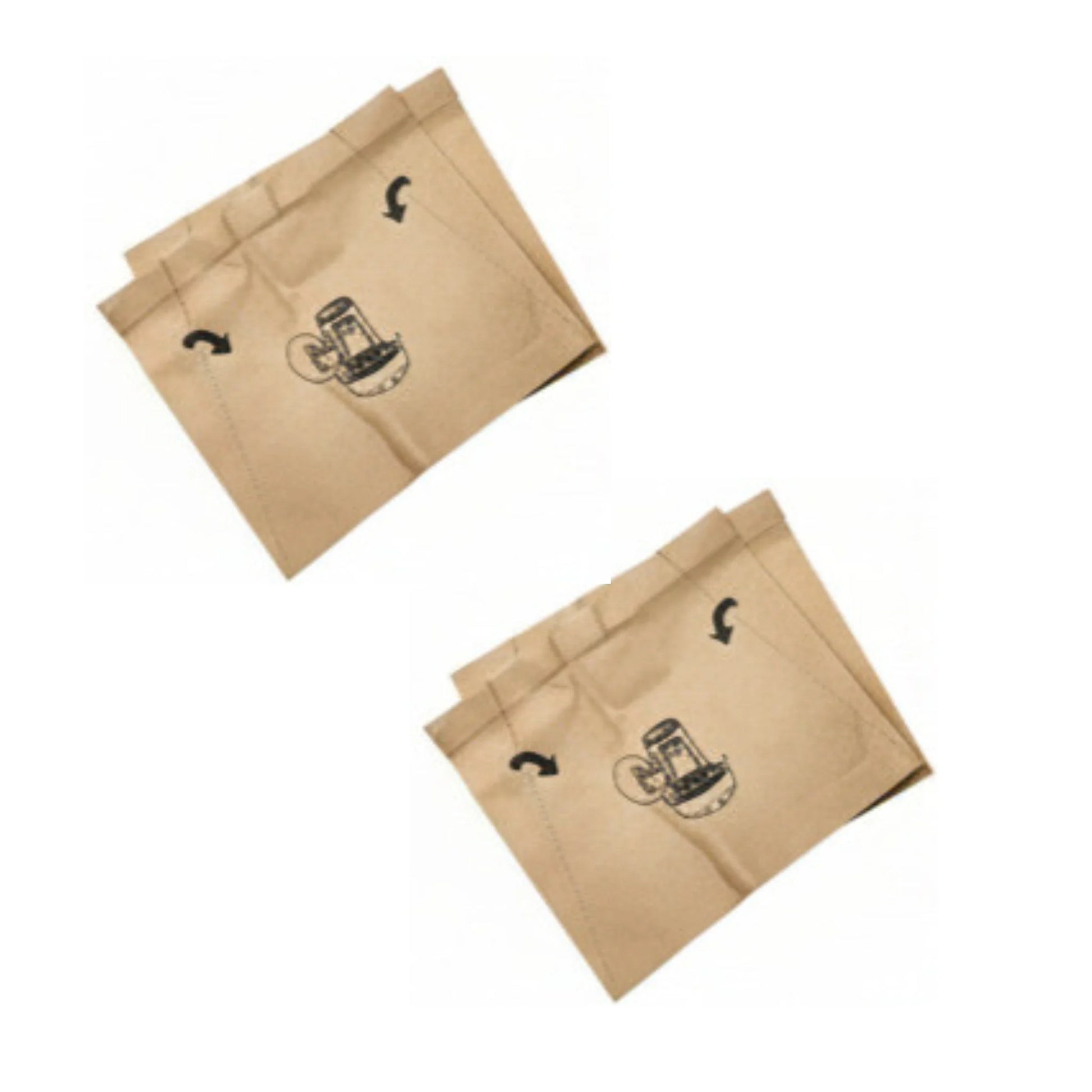 Two sets of brown paper bags with black graphics on a white background