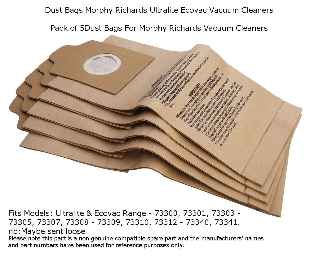 Pack of brown dust bags for Morphy Richards vacuum cleaners on a white background