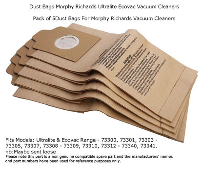 Pack of brown dust bags for Morphy Richards vacuum cleaners on a white background