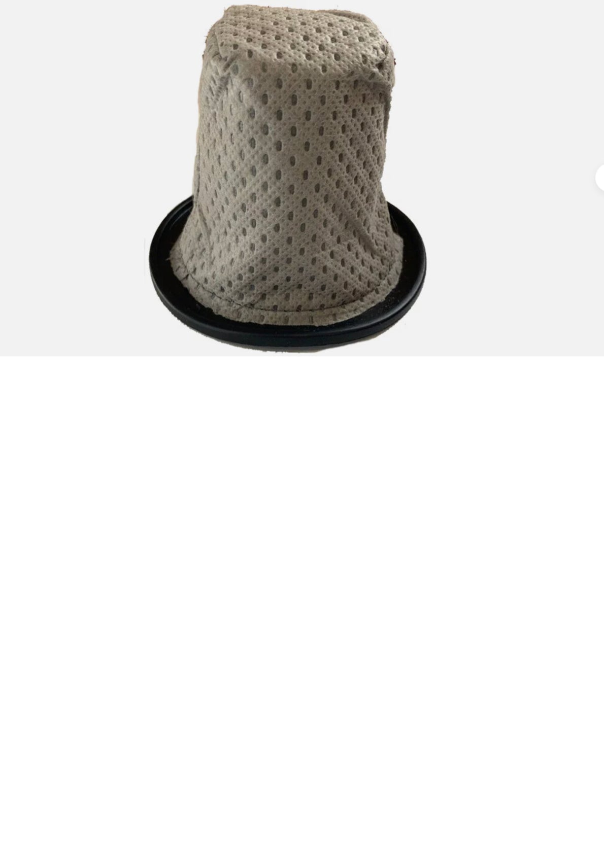 Cloth filter with a black rim on a white background
