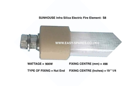 Sunhouse Infra Silica Electric Fire Element S8 with specifications on a white background