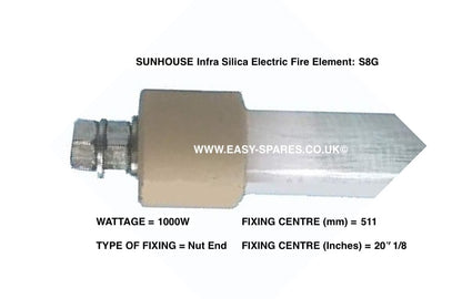 Sunhouse Infra Silica Electric Fire Element S8G with specifications on a white background