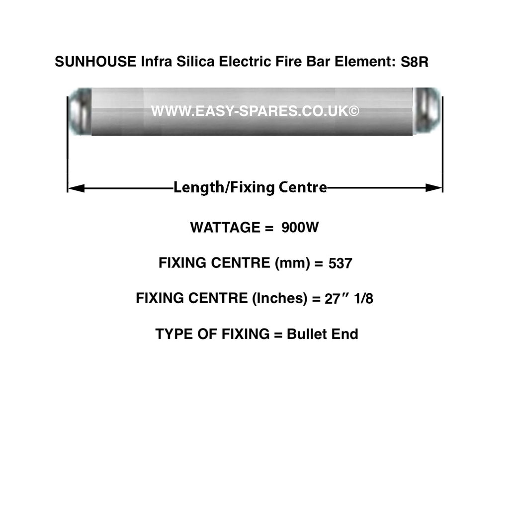 SUNHOUSE Silica Infrared Electric Fire Bar Glass Element S8R - 900 Watts