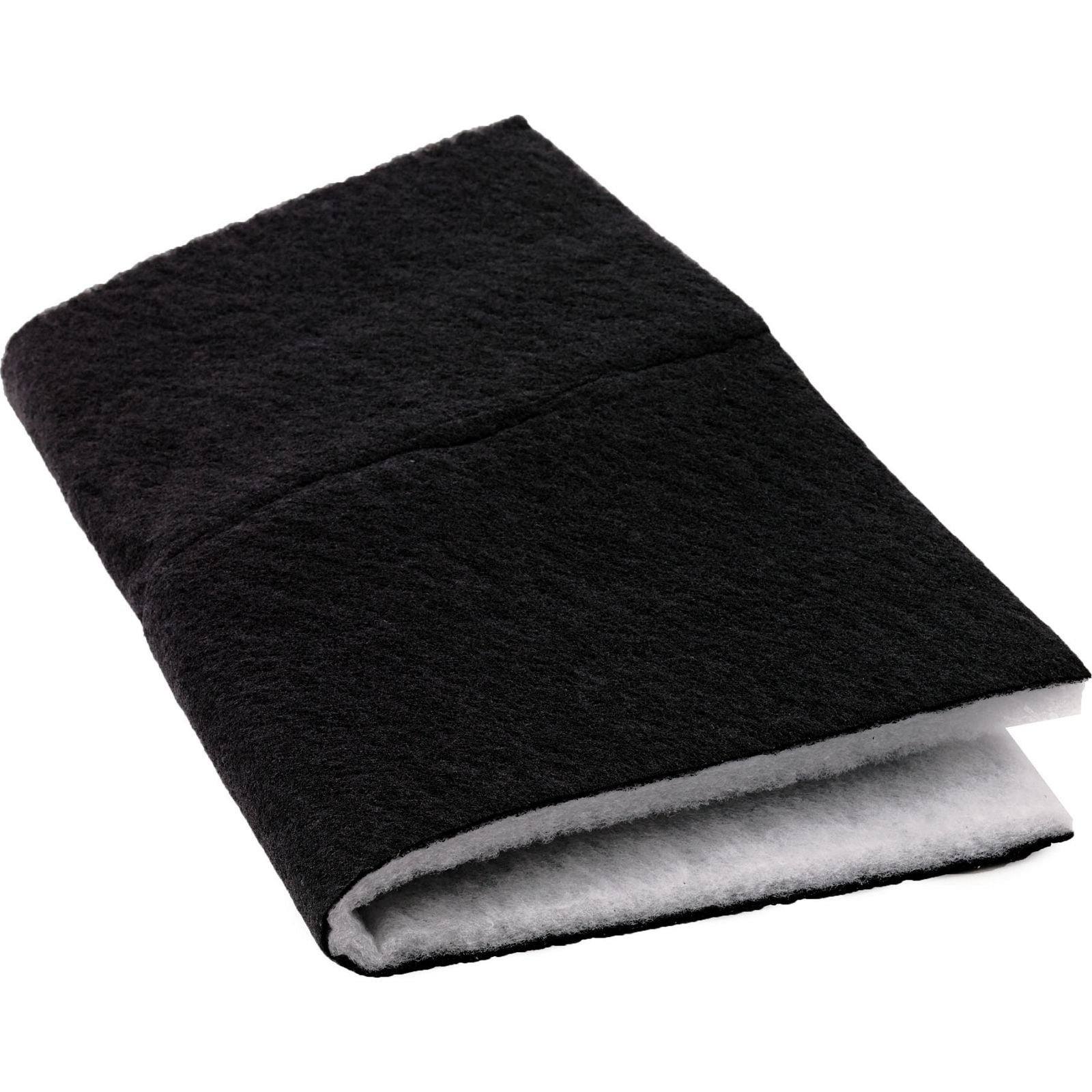 Black and gray folded filter on a white background